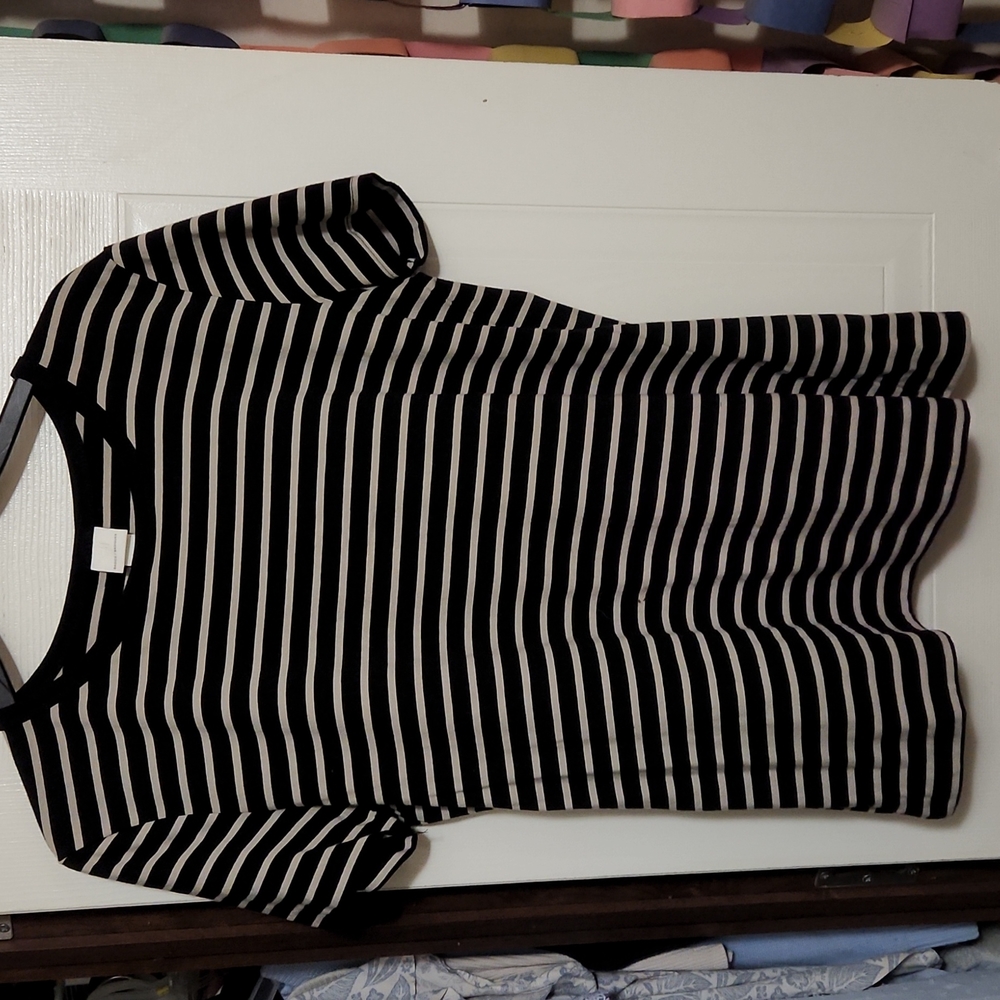 Blouse strip black and beige Large